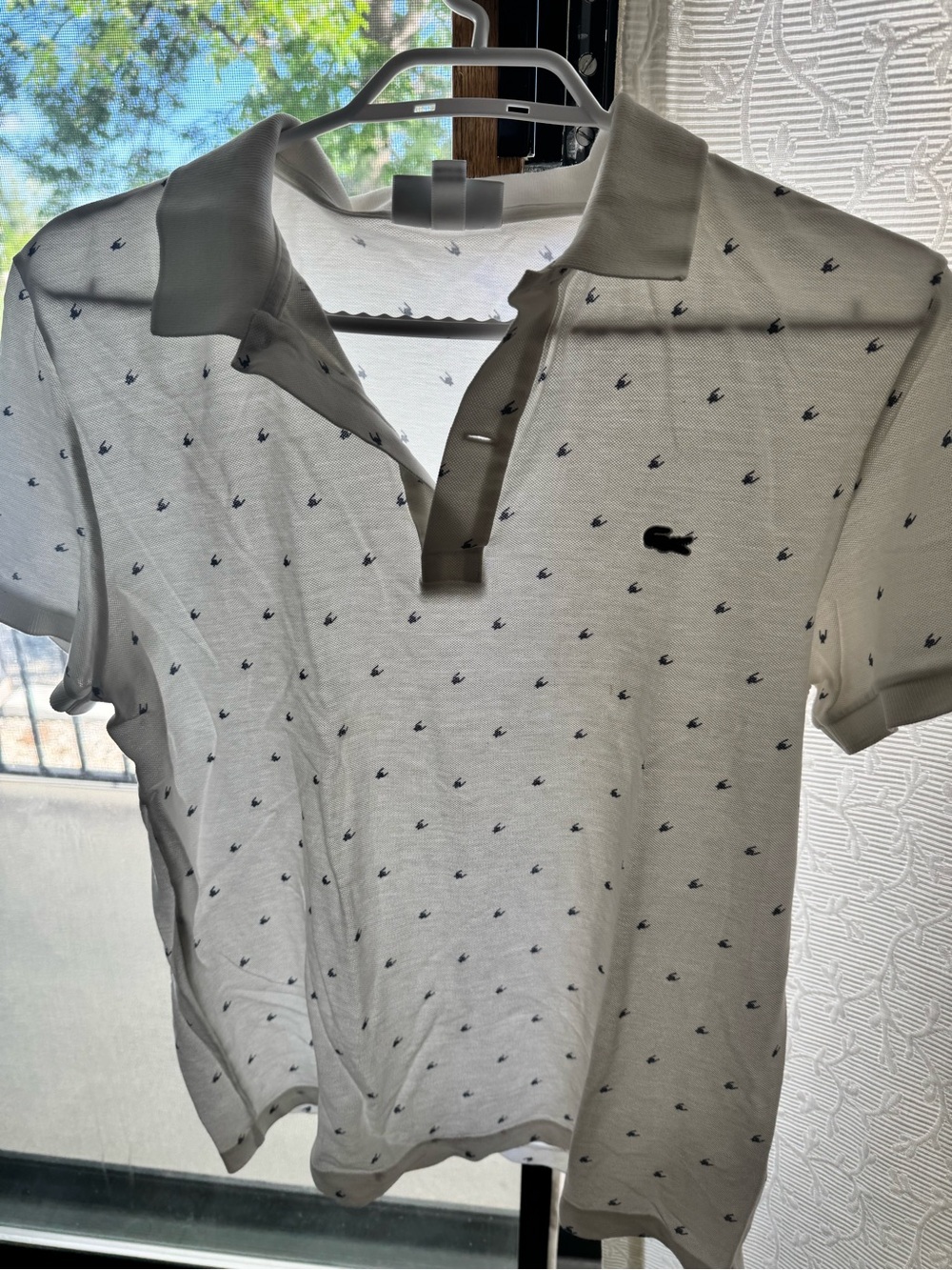 Lacoste White Polo with Navy Croc Motif